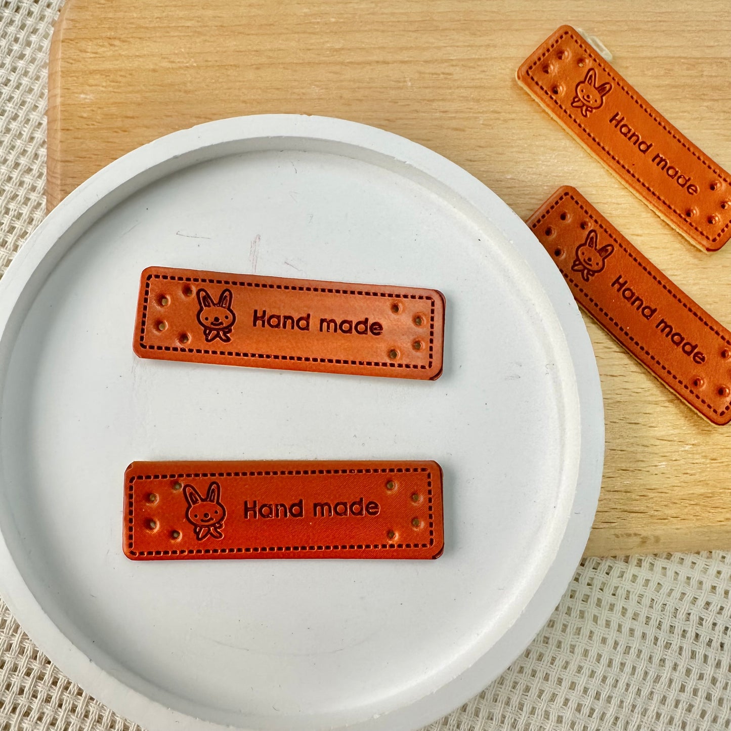 15 x 50mm PU Leather Handmade Tag (Rabbit)