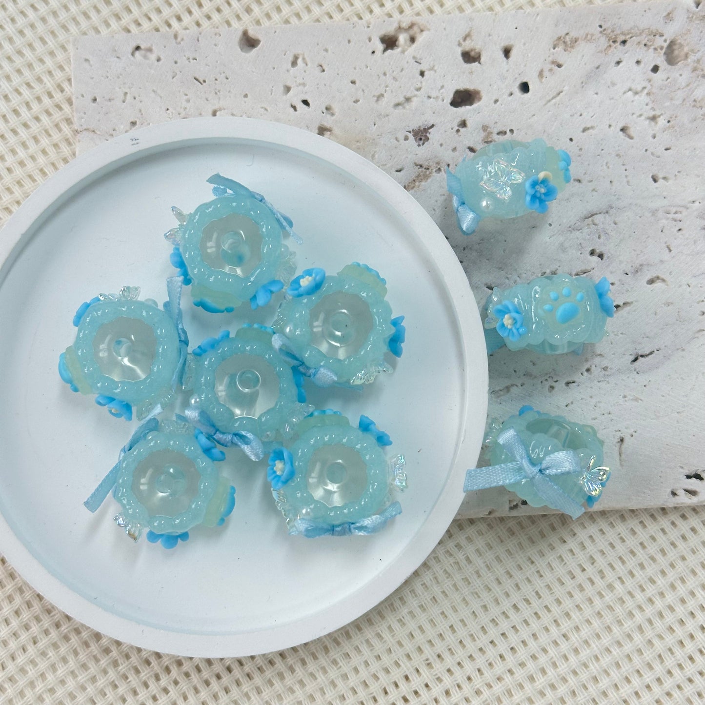 Handpainted Beads: Blue Butterfly (Glow in the Dark)