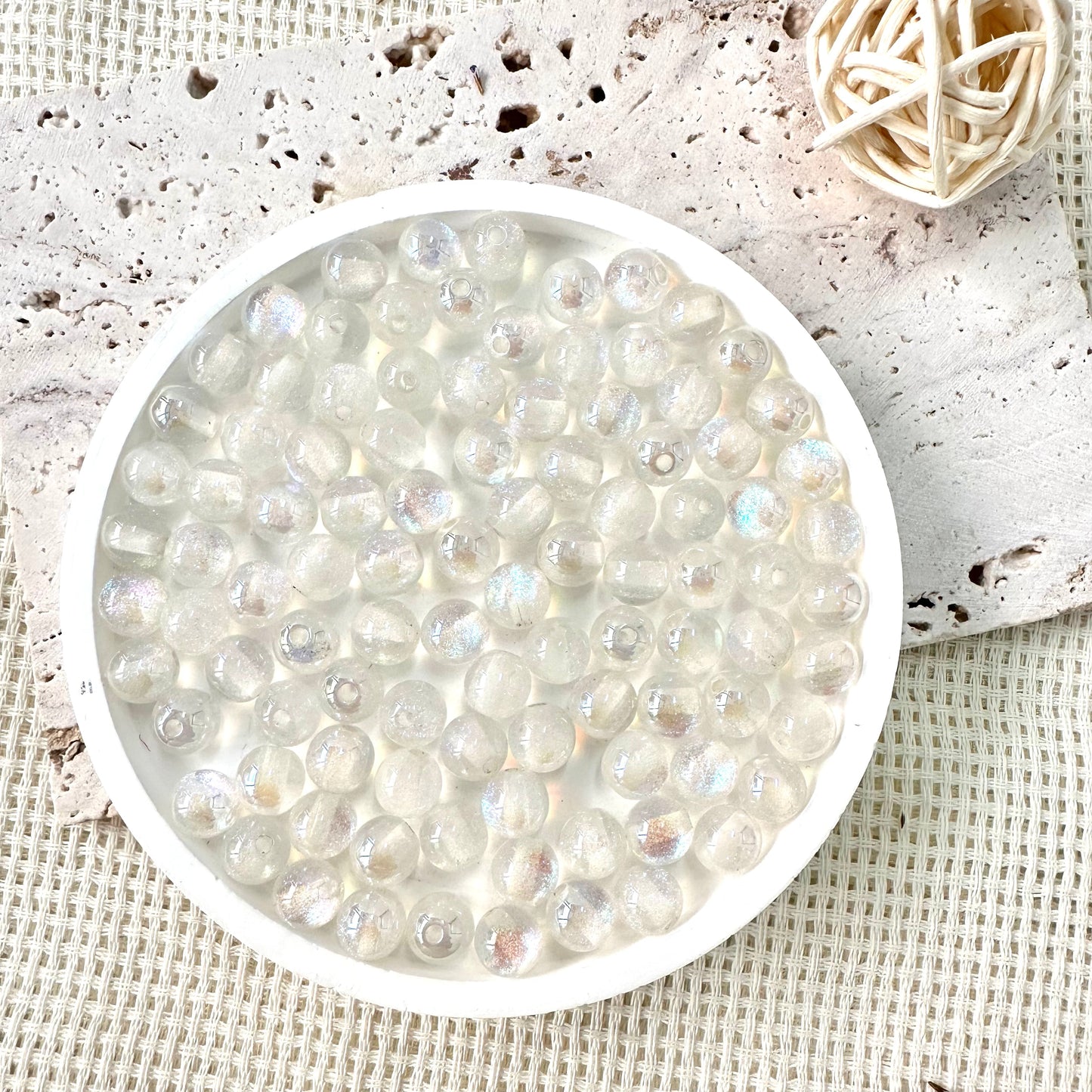 8mm AB Iridescent Glitter Beads (Pearl White)