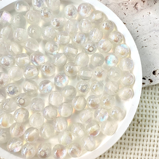 8mm AB Iridescent Glitter Beads (Pearl White)