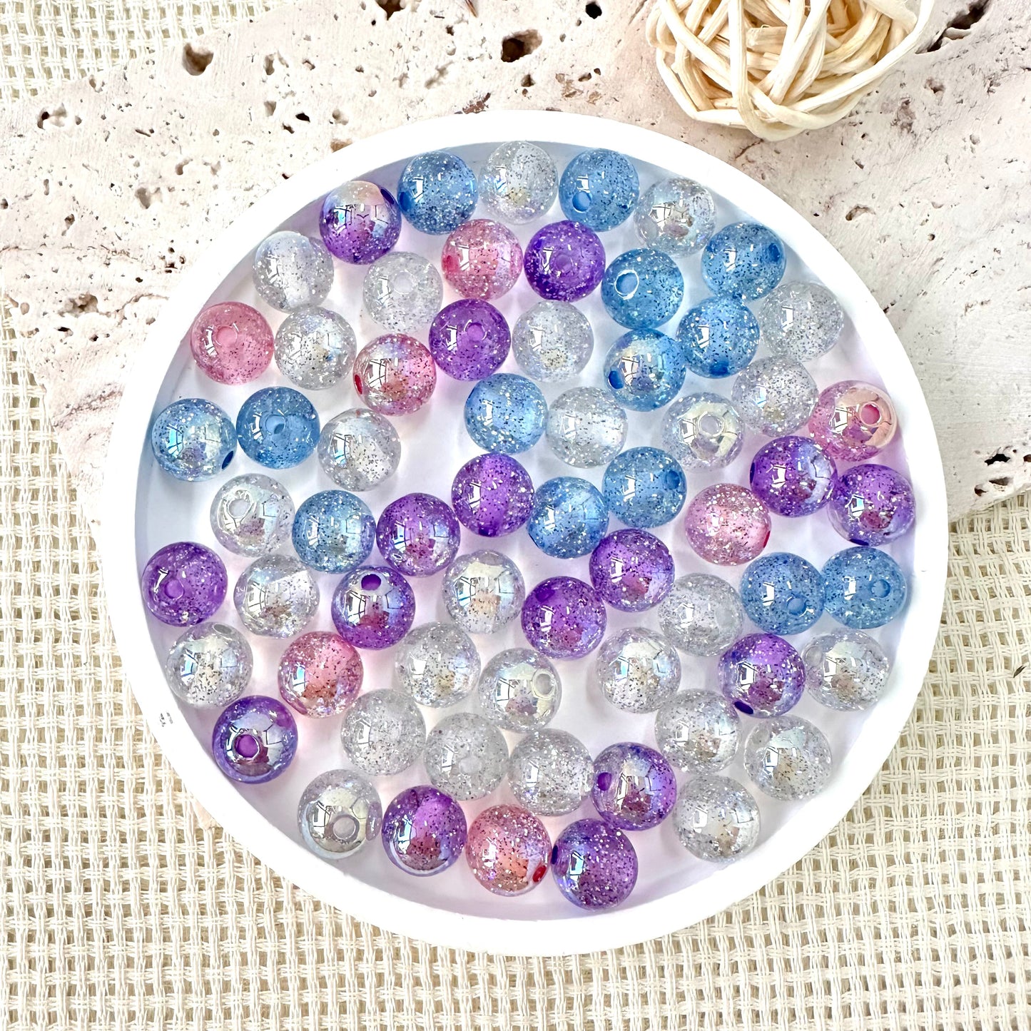 10mm AB Iridescent Glitter Beads (Assorted Colors)