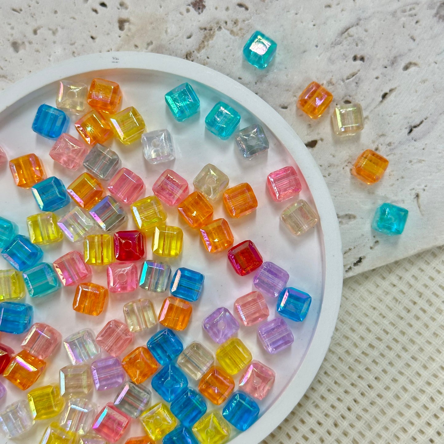 AB Beads: 7mm Transclucent Squares (Assorted Colors)
