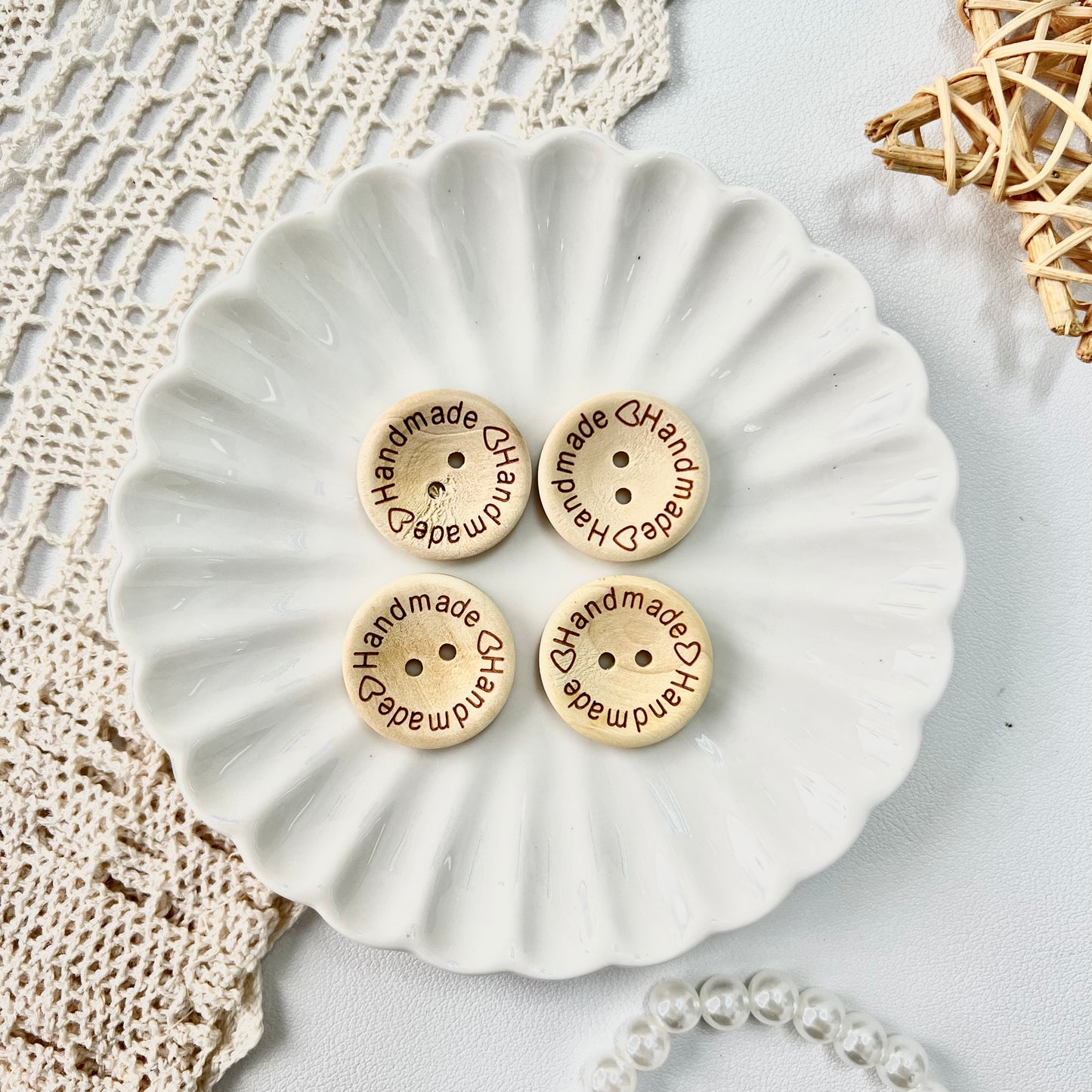 15/20/25mm Round Wooden "Handmade" Buttons