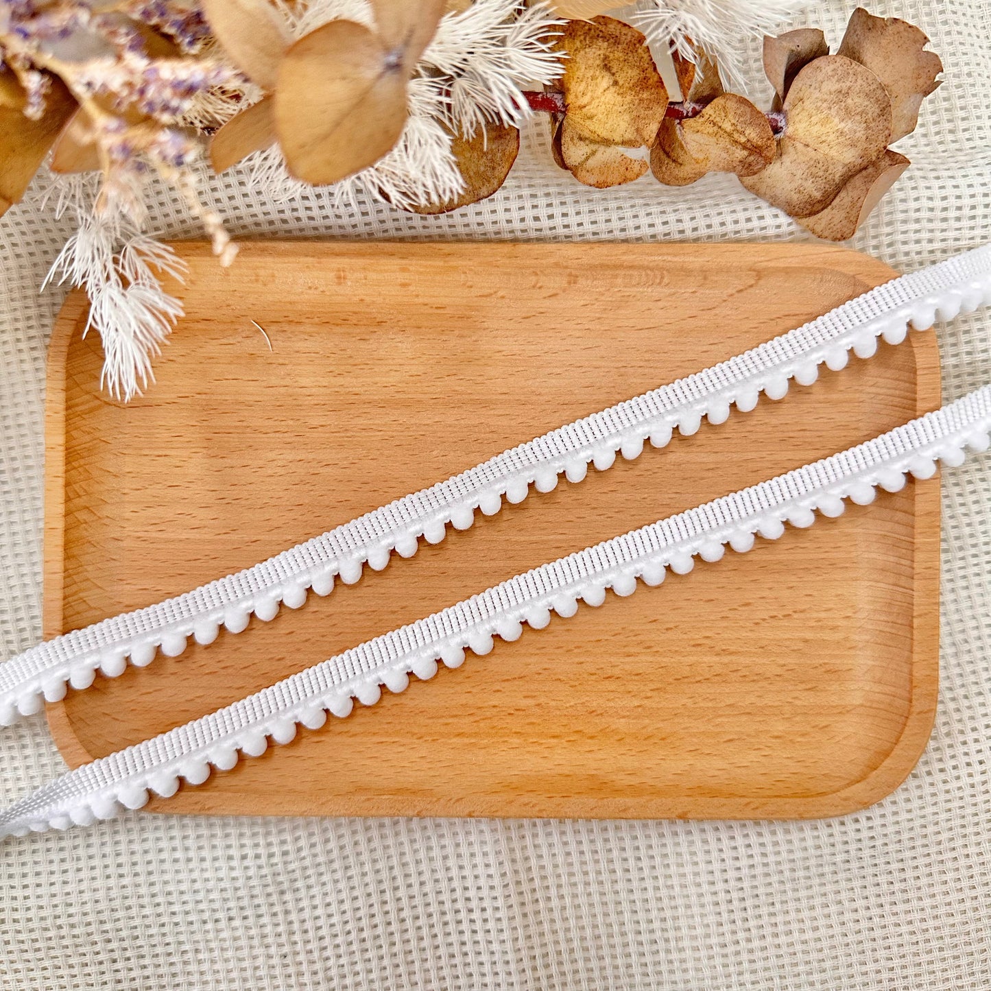 100cm Pom Pom Ribbon: White