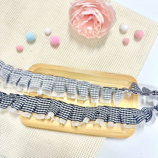 100cm Satin-Lace Checkered Ribbon: Black-White