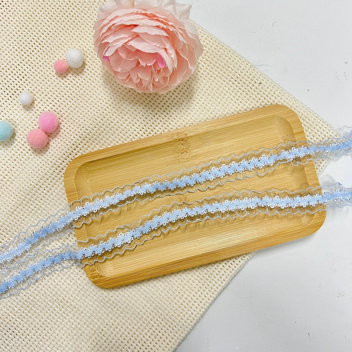 100cm Lace Ribbon: Light Blue