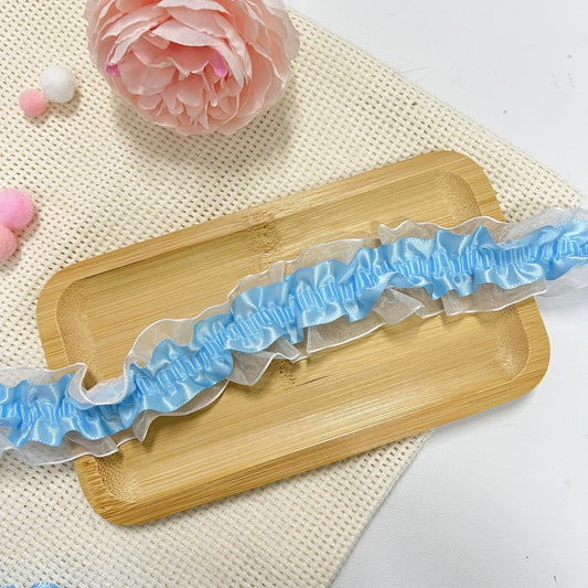 100cm Stretchy Satin & Lace Ribbon: Sky Blue