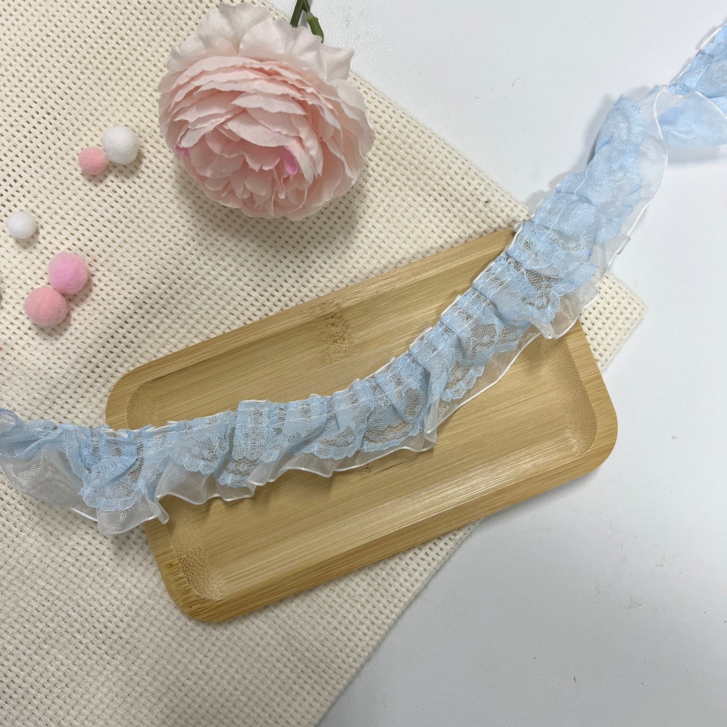 100cm Lace Sheer Ribbon: Baby Blue