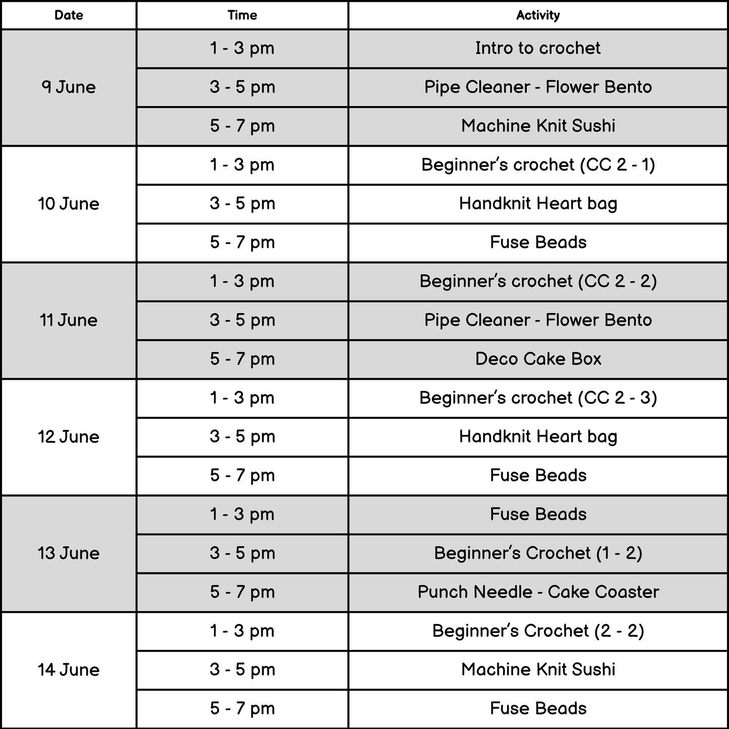 June Holiday Special Workshops 2026