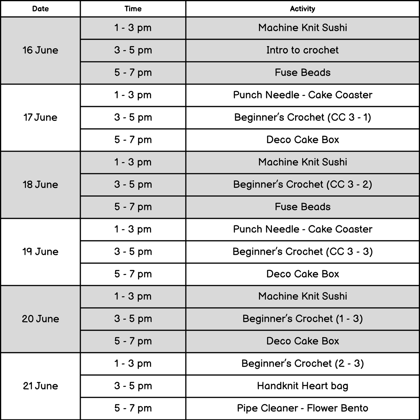 June Holiday Special Workshops 2026