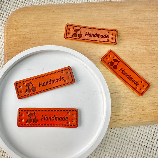 15 x 50mm PU Leather Handmade Tag (Cherry)