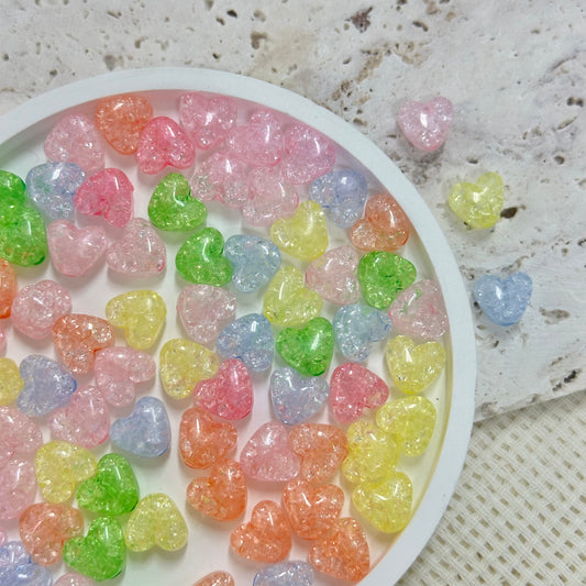 AB Beads: 10mm Transclucent Cracked Hearts (Assorted Colors)