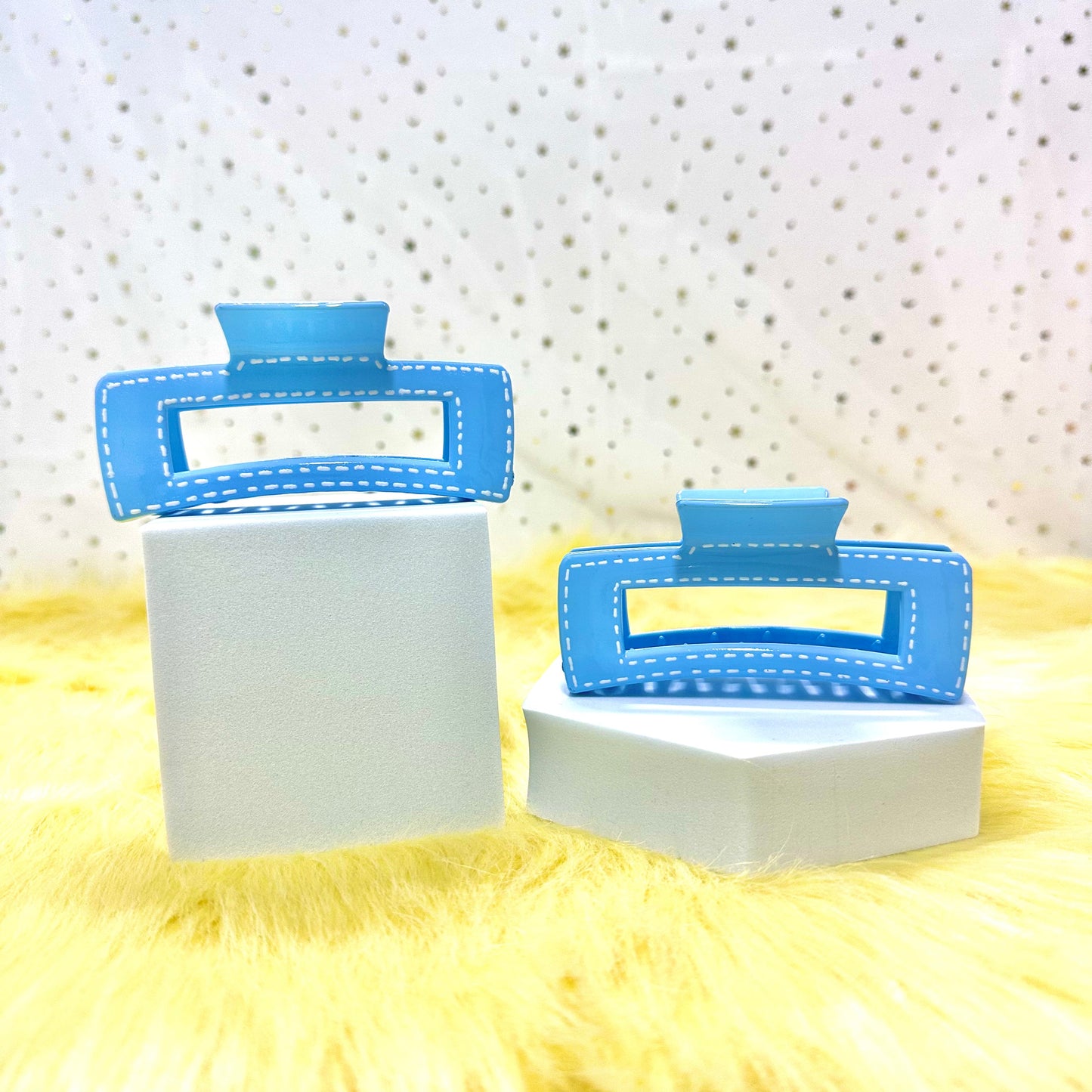 Glossy Claw Clip: Rectangle - Dashes (Assorted Colors)
