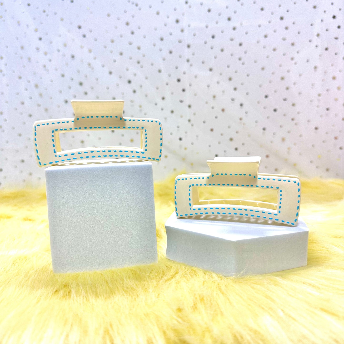 Glossy Claw Clip: Rectangle - Dashes (Assorted Colors)