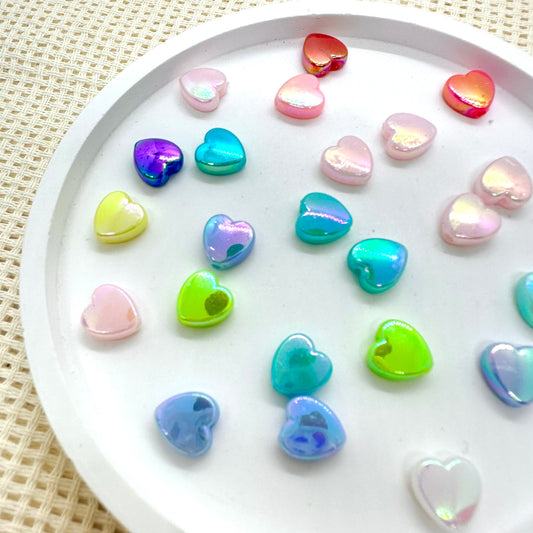 Iridescent Beads: 10mm Hearts