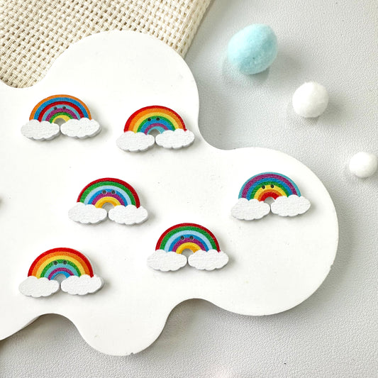17 x 30mm Rainbow Wooden Buttons (Assorted Colors)