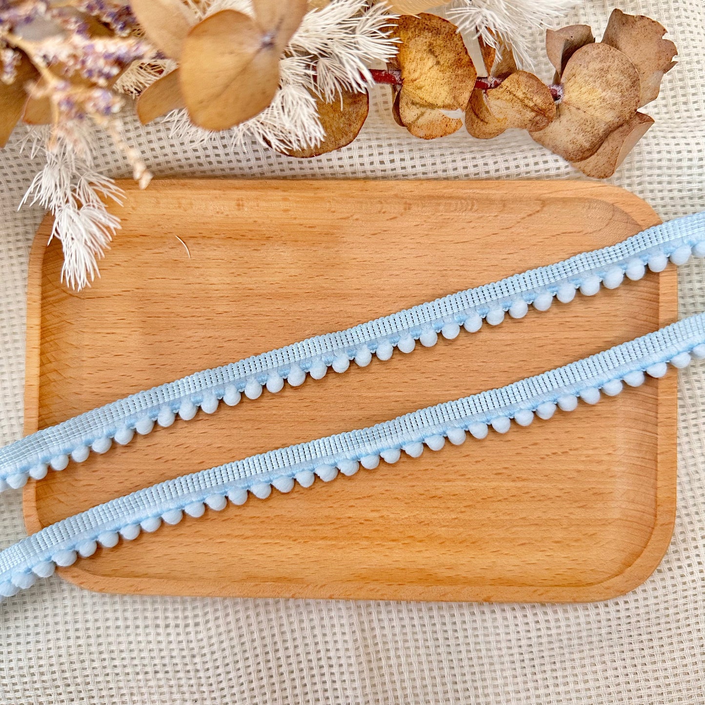 100cm Pom Pom Ribbon: Blue
