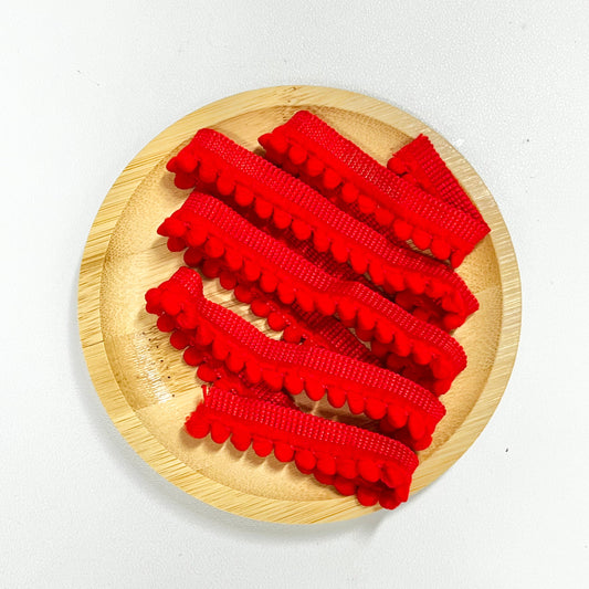 100cm Pom Pom Ribbon: Red