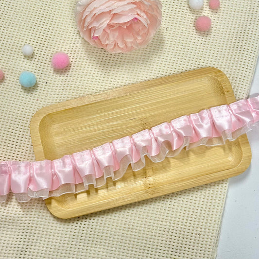 100cm Satin-Lace Ribbon: Baby Pink