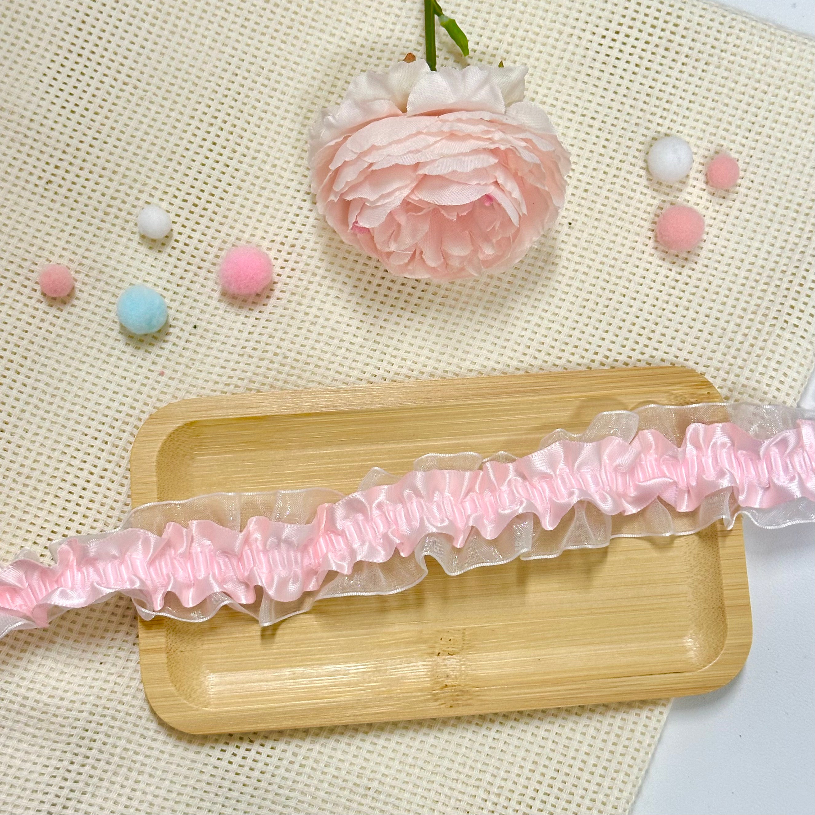 100cm Stretchy Satin & Lace Ribbon: Baby Pink – Memo's Art House