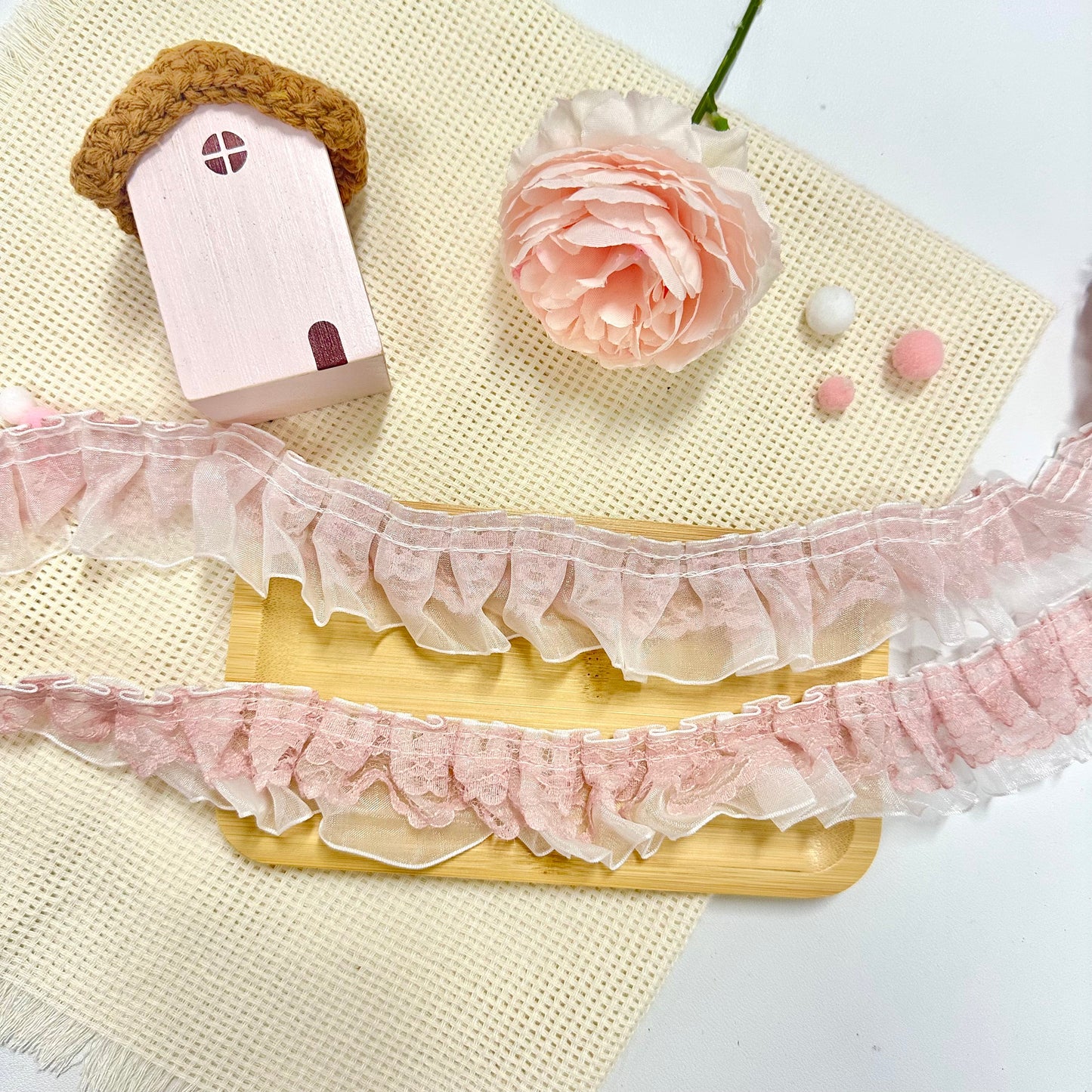 100cm Lace Sheer Ribbon: Blush Pink