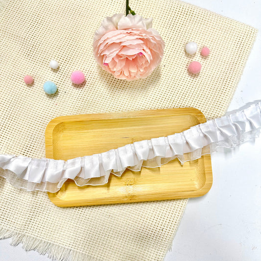 100cm Satin-Lace Ribbon: White