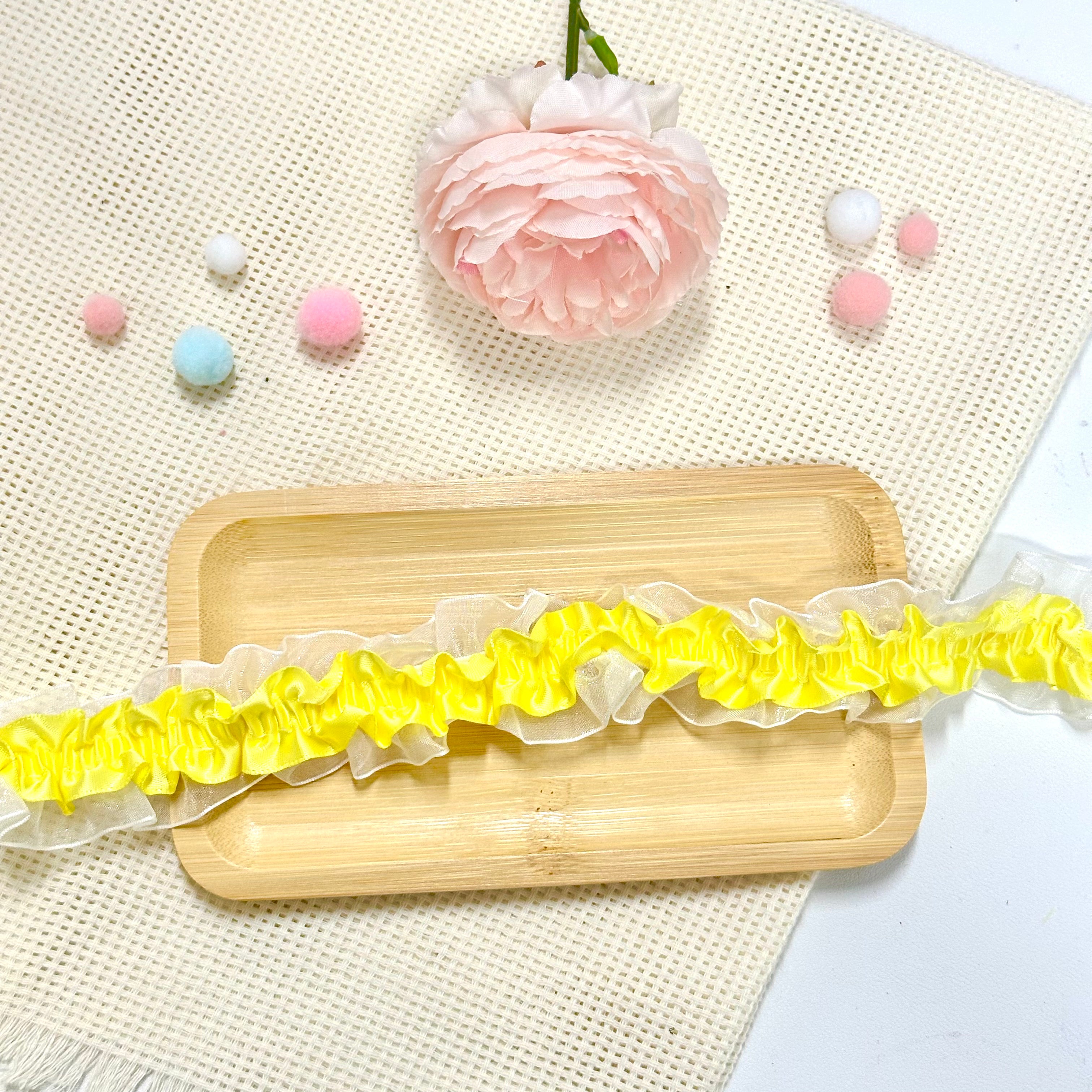 100cm Stretchy Satin & Lace Ribbon: Yellow – Memo's Art House