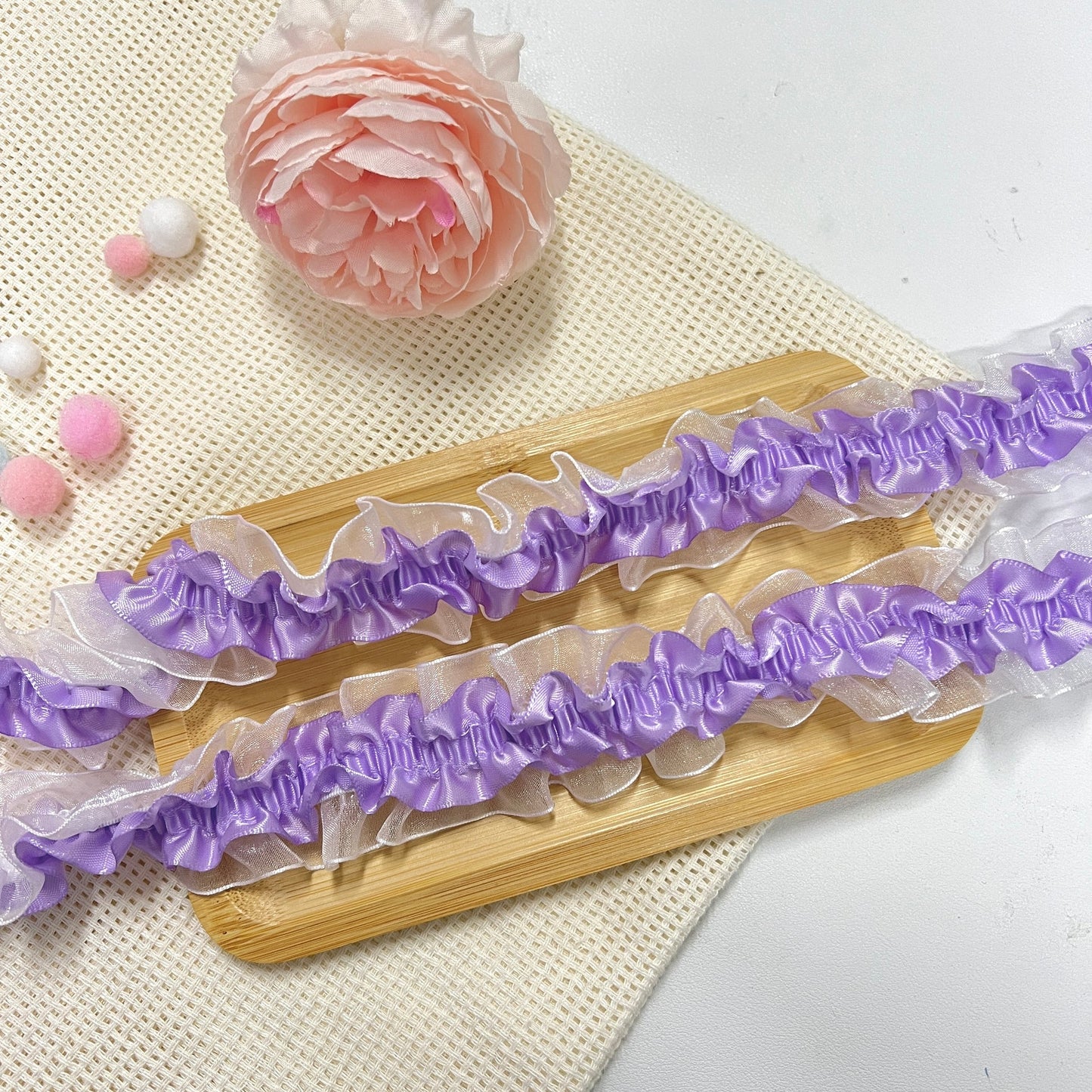 100cm Stretchy Satin & Lace Ribbon: Purple
