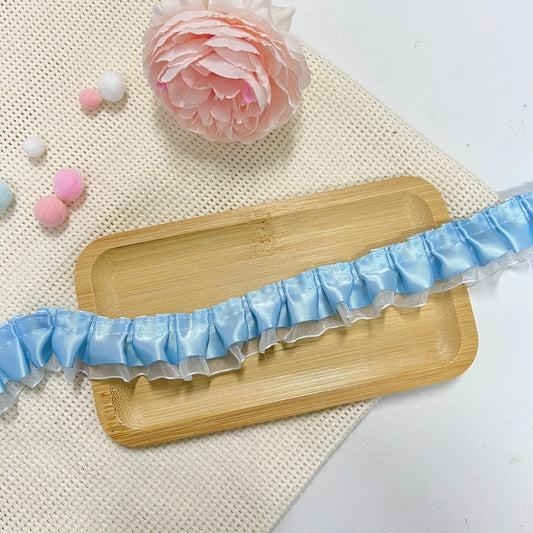 100cm Satin-Lace Ribbon: Sky Blue