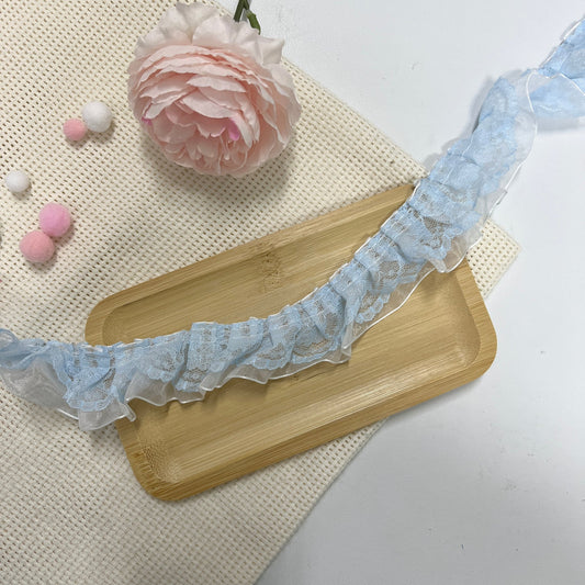 100cm Lace Sheer Ribbon: Baby Blue